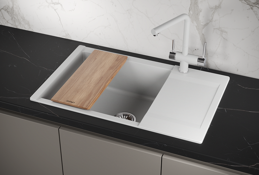 ES-7807, АРКТИК (БЕЛЫЙ), кухонная мойка, кварц, ESTETICA GRANULA 7807-ST279