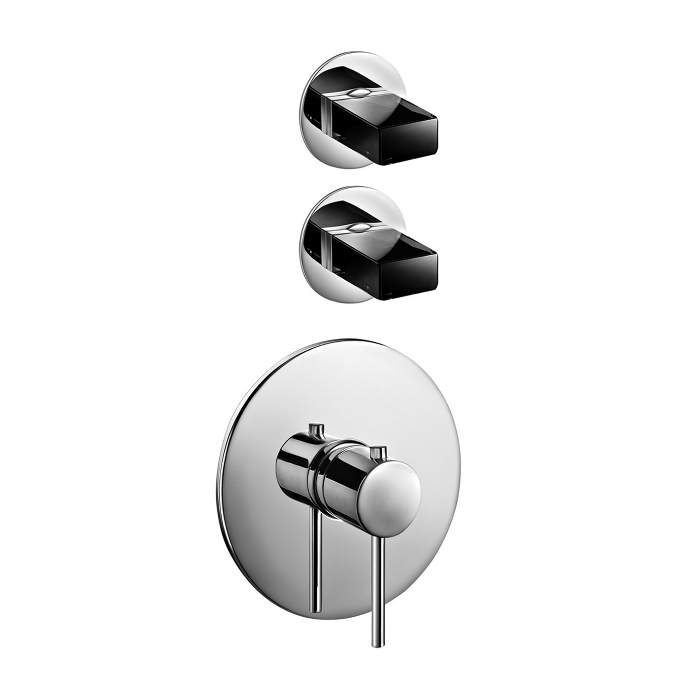 N202SB+6002A  Термостатический встраиваемый смеситель для душа, 3/4''2 выпуска 3/4'' без ручек наружная часть включает ручку регулировки температуры впуски 3/4'' Звукоизолированные ручки заказываются отдельно, см. раздел ''Ручки'' Fantini Rubinetti VENEZI VENEZIA
