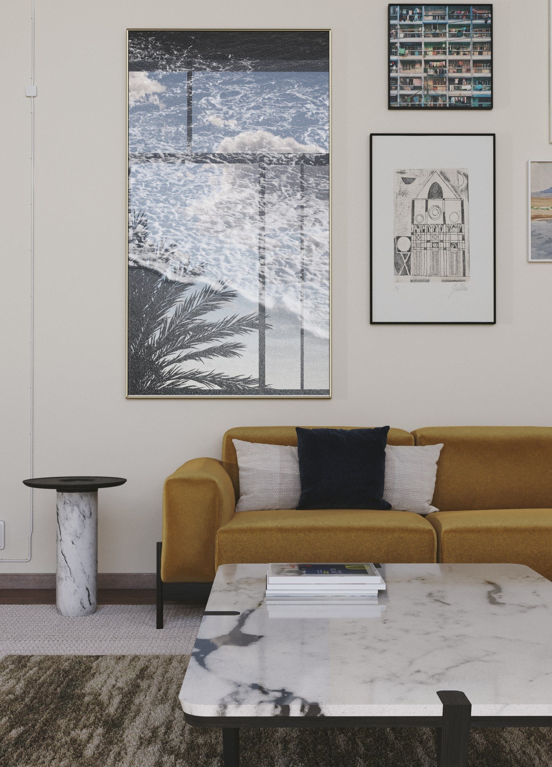 Прямоугольный низкий журнальный столик из мрамора и массива дерева Wewood CORNER ARCH-00069131 - Вид №4