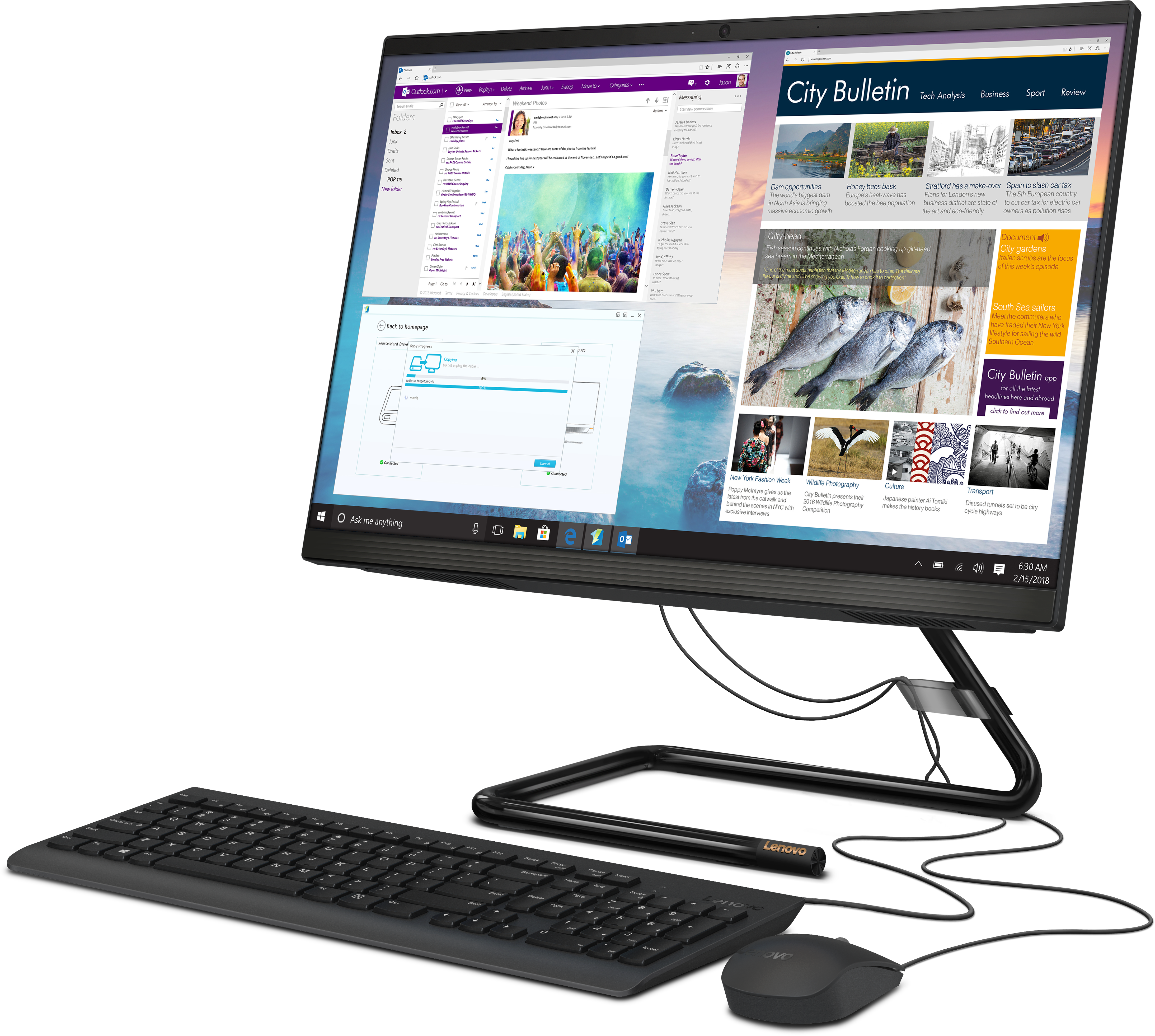 F0EX0002RK ideacentre aio 3 22ada05 21.5"(1920x1080)/amd ryzen 3 3250u(2.6ghz)/4096mb/1000gb/dvdrw/int:amd radeon/bt/wifi/war 1y/5.28kg/black/dos + клавиатура, мышь usb Lenovo Santreyd  - Вид №1
