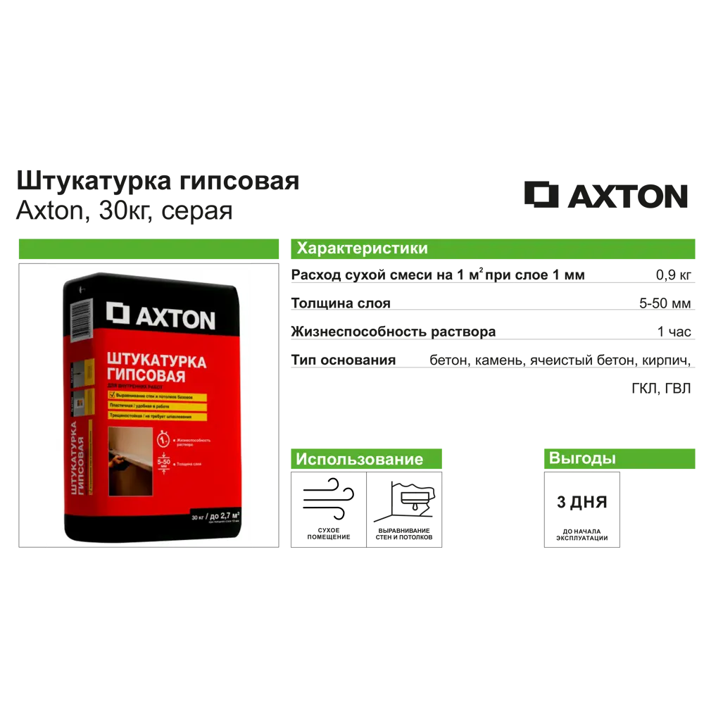 Гипсовая штукатурка Axton для идеального выравнивания стен 30 кг 13857185 STLM-1369358 - Вид №2
