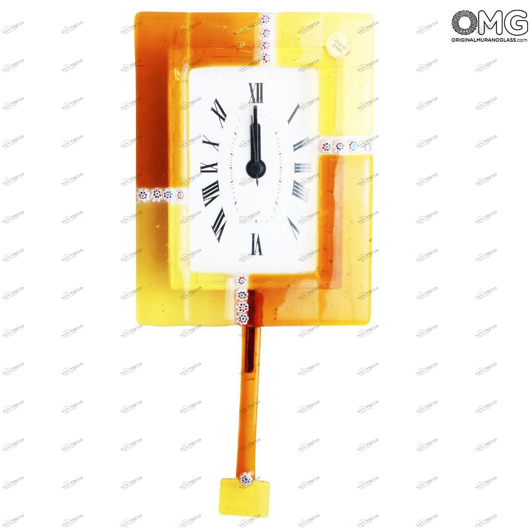1262 ORIGINALMURANOGLASS Настенные часы с маятником Оранжевая муррина - маленькие - муранское стекло 14 см 