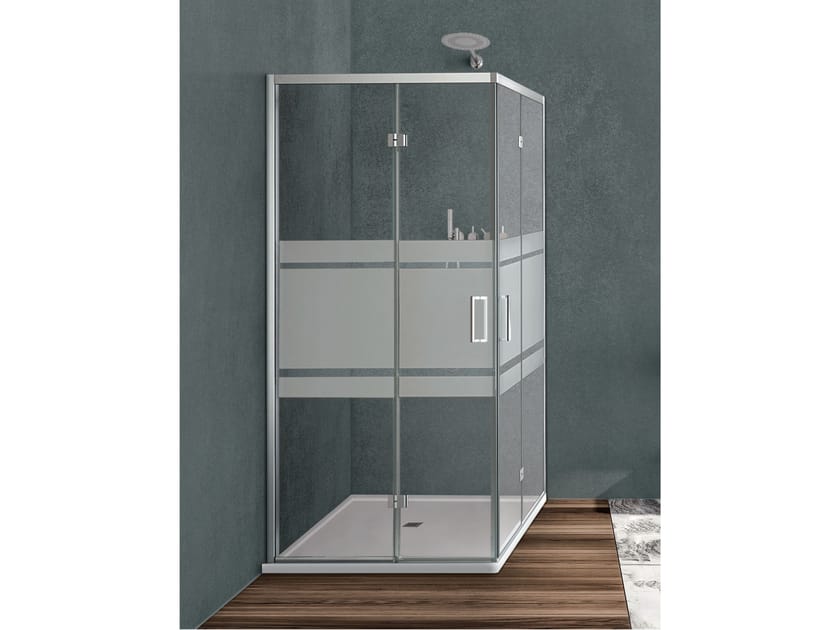 Угловая душевая кабина из хрусталя с распашной дверью Metidea декор ARCH-00070819