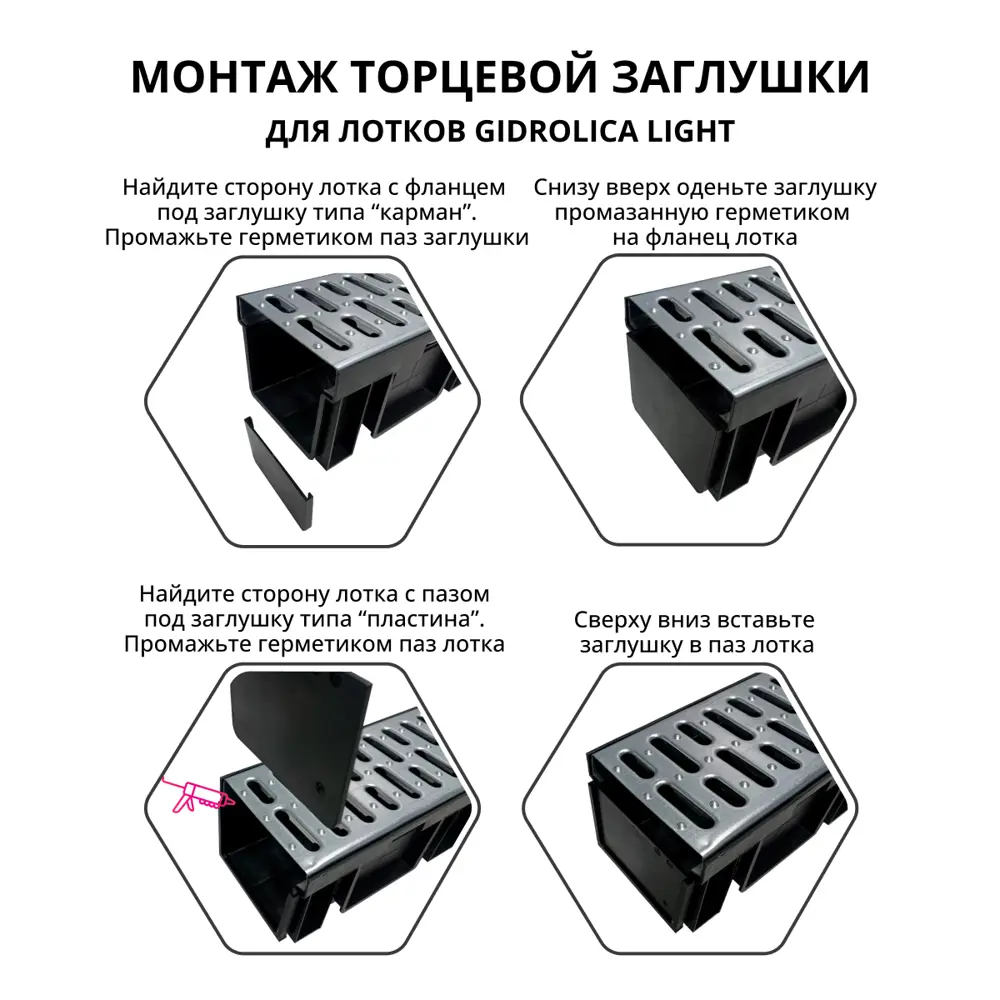 Заглушка торцевая к каналу Gidrolica 1000x115x55 мм цвет черный STLM-2119552 - Вид №5
