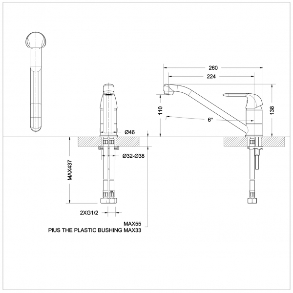 смеситель для кухни низкий с изливом 220 мм SIMPLE F7135193CP-RUS bravat - Вид №1