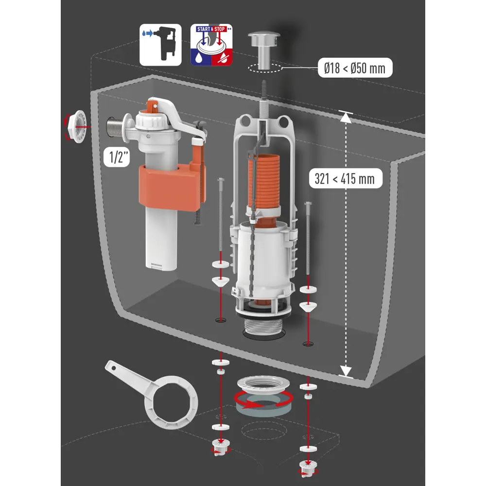 Арматура сливная EQUATION с боковой подводкой и кнопкой двойного слива 82266085 STLM-0023566 - Вид №6