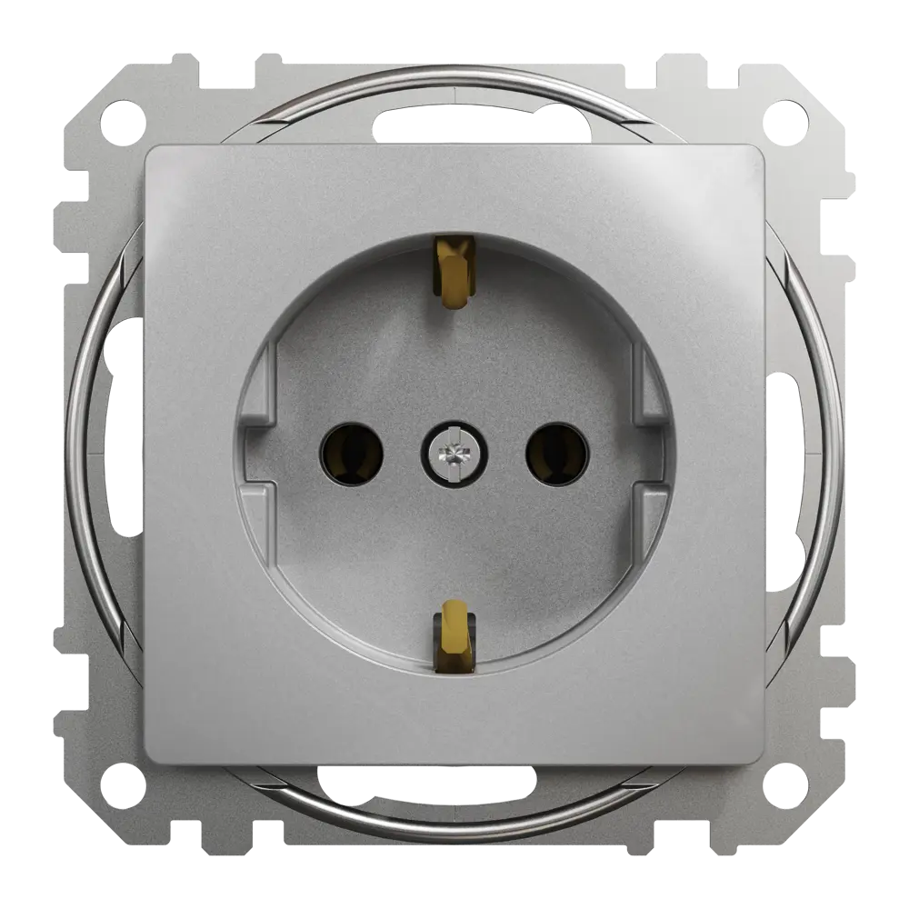 Розетка встраиваемая Systeme Electric Sedna Design с заземлением, цвет алюминий 84826884 STLM-2134718