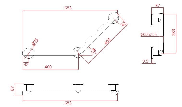 Ручка безопасности 45° с 3 точками крепления Goman Leonardo Deluxe ARCH-00083239 - Вид №2