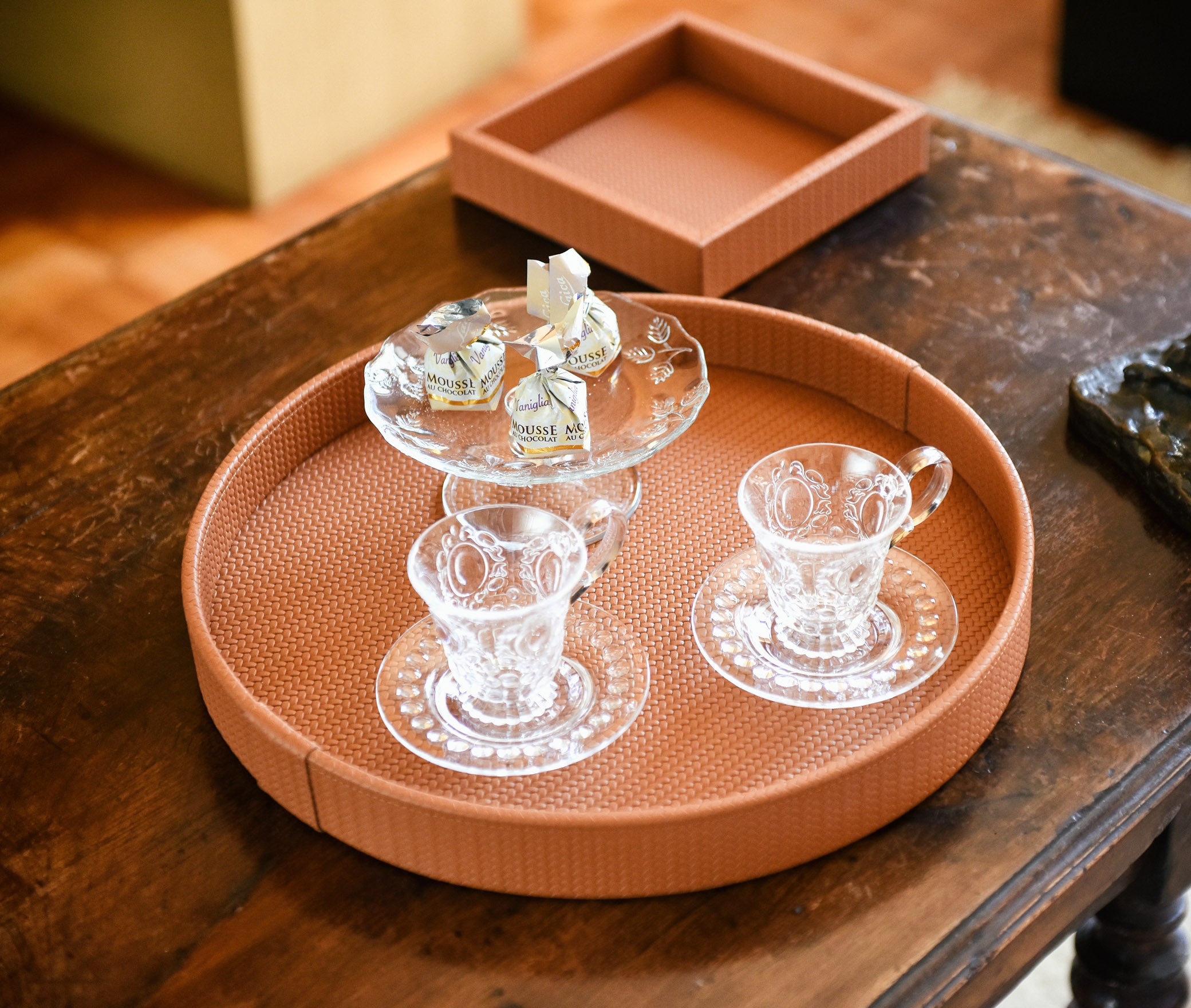 Gea Круглый поднос - Ø 45 см / плетеная кожа_camel Pinetti 00.0148.061.011 - Вид №3