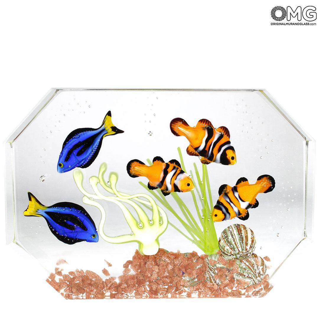 4787 ORIGINALMURANOGLASS Скульптура Аквариум с тропическими рыбками - муранское стекло OMG 20 см  - Вид №1