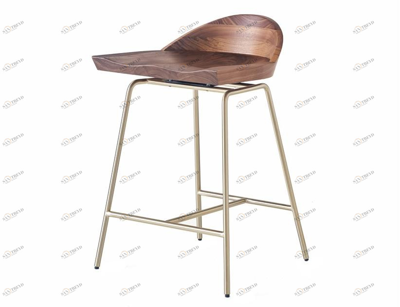 BassamFellows Табурет из стали и дерева со спинкой Spindle Cb-282