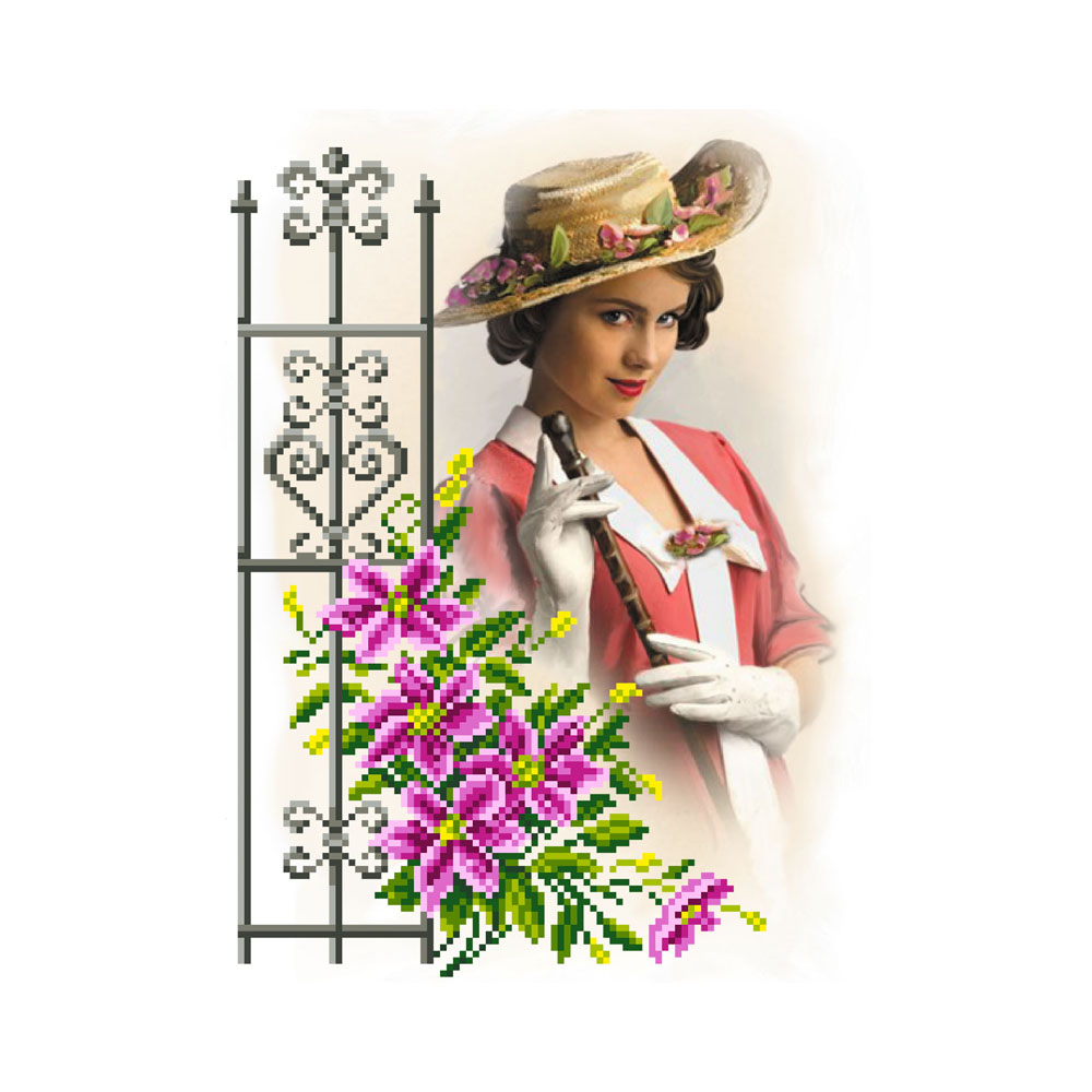 4221 Канва/ткань с рисунком Рисунок на шелке 28 см х 34 см "Стиль 30-х" Матренин посад 