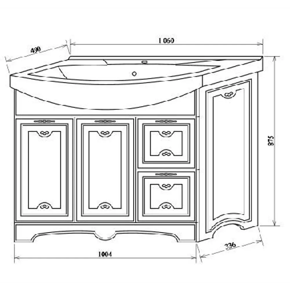 Тумба под раковину напольная «Луиза» 105 см цвет белое золото SANFLOR STLM-2042093 - Вид №4