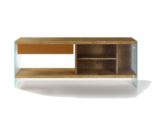 Шкаф для телевизора из дерева и терракотового стекла