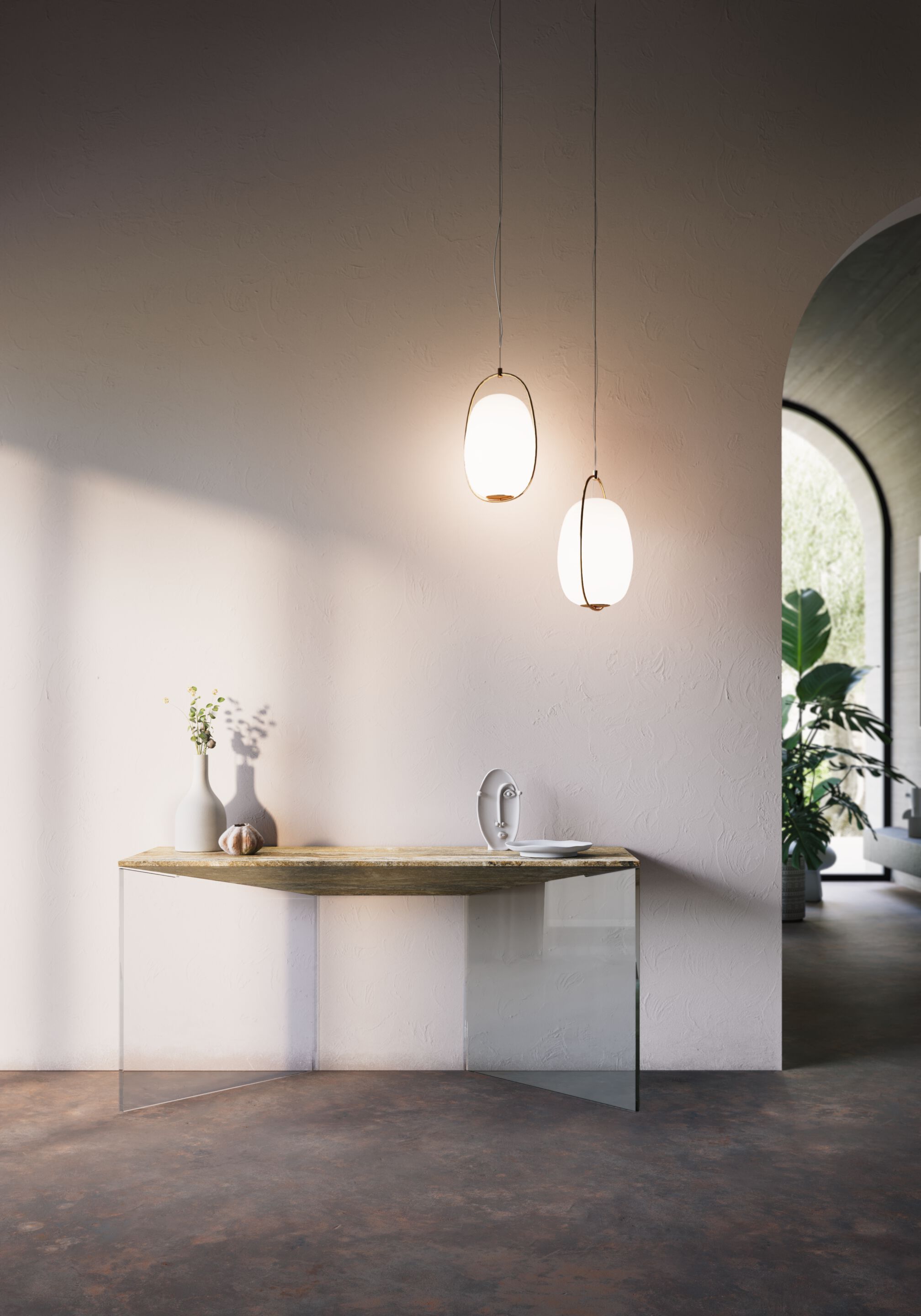 Прямоугольная консоль из травертина Раполано и стекла Marmo Arredo Киль ARCH-00138371 - Вид №2