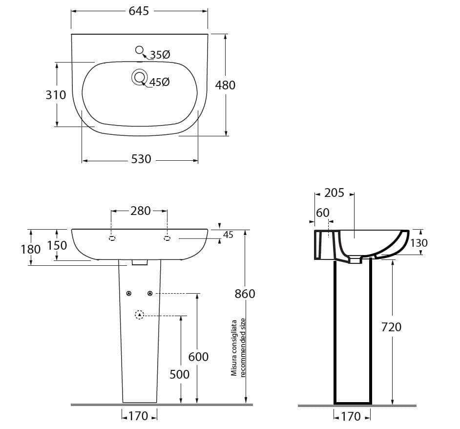 Керамическая раковина на колонне In Stock Azzurra Ceramica ARCH-00045340 - Вид №5