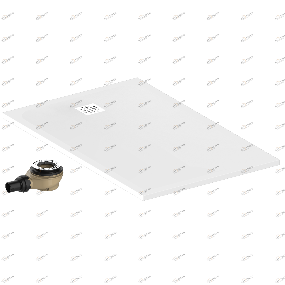 B15-R508 Душевой поддон POLLENSA 90 x 140 см, с выпуском и решеткой из матовой нержавеющей стали Thg-paris Поддоны Матовый белый 