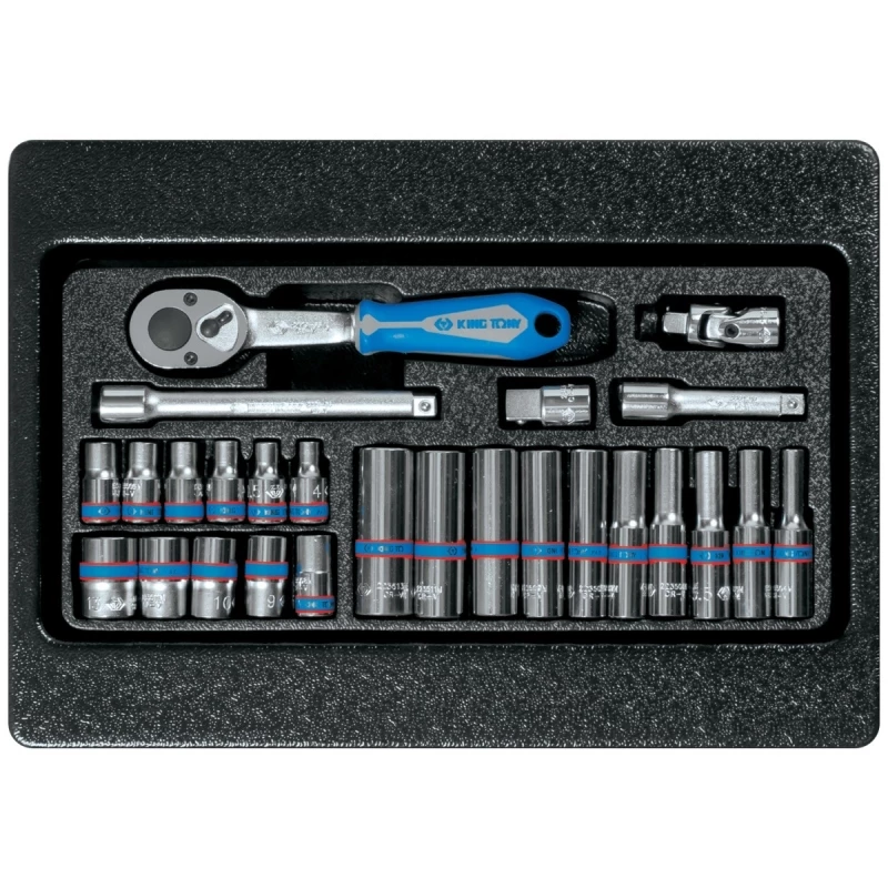 KING TONY Набор торцевых головок 1/4 с принадлежностями, ложемент, 26 предметов Верстакофф 9-2526MR