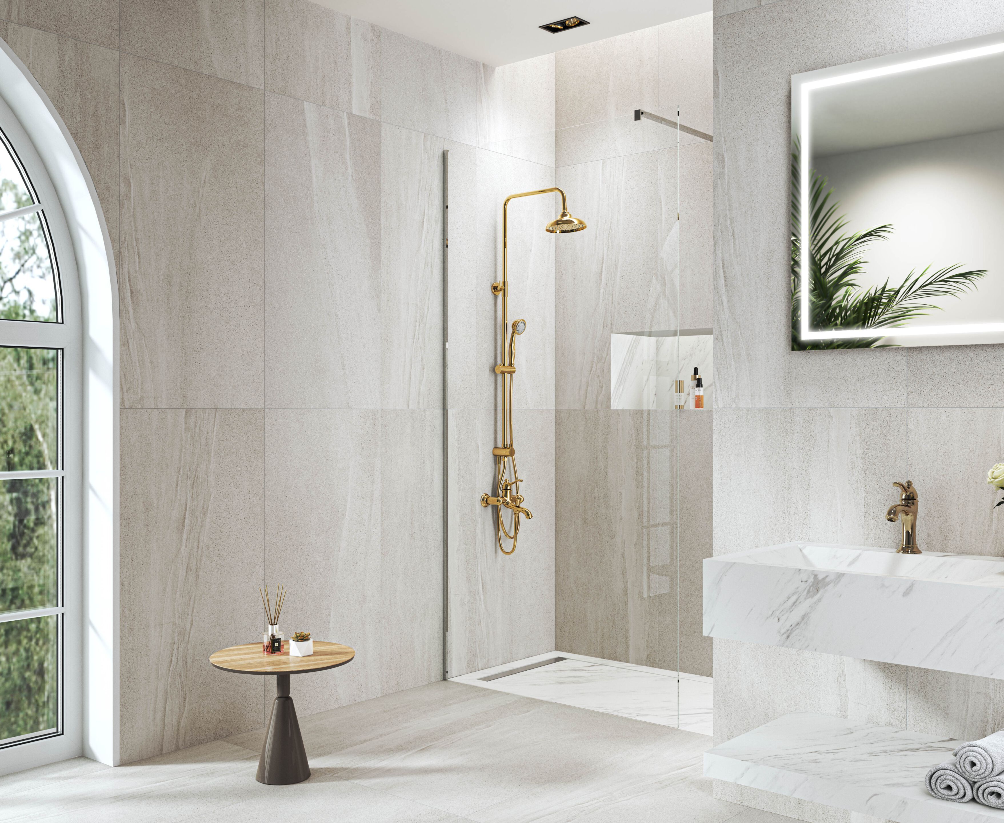 Душевая колонка из нержавеющей стали с душем и ручным душем Kaleseramik смесители ARCH-00059847 - Вид №2