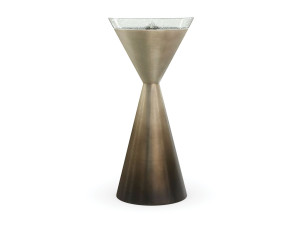 Высокий круглый стол из дерева и стекла