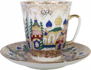 80395 Императорский фарфоровый завод Чашка с блюдцем "Древнерусское зодчество" "Майская" Фарфор костяной