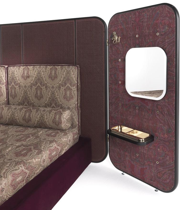 ETRO Home Interiors Двуспальная кровать со встроенными прикроватными тумбочками из дерева и бархата Timgad sun-id-1400636 - Вид №2