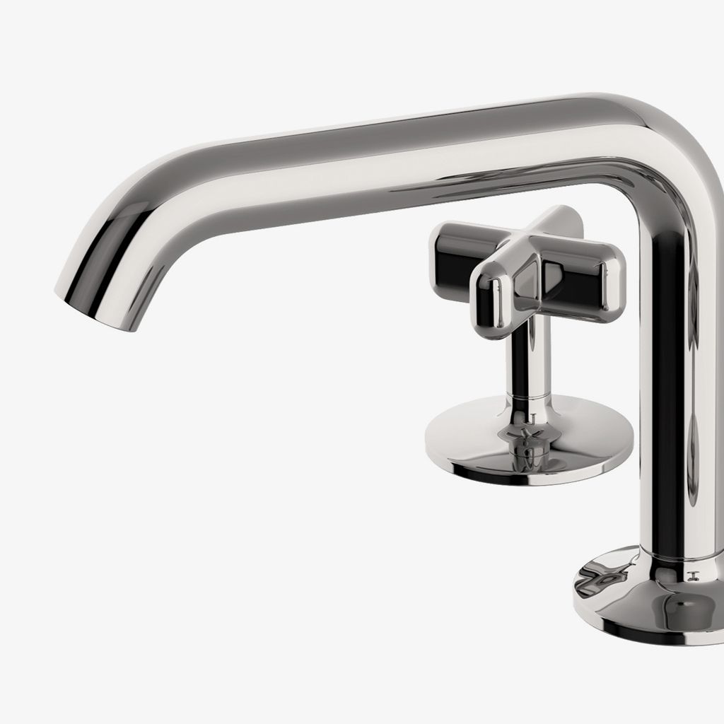 PTLS03 .25 Высокопрофильный смеситель для унитаза с тремя отверстиями и металлическими поперечными ручками Waterworks  - Вид №1