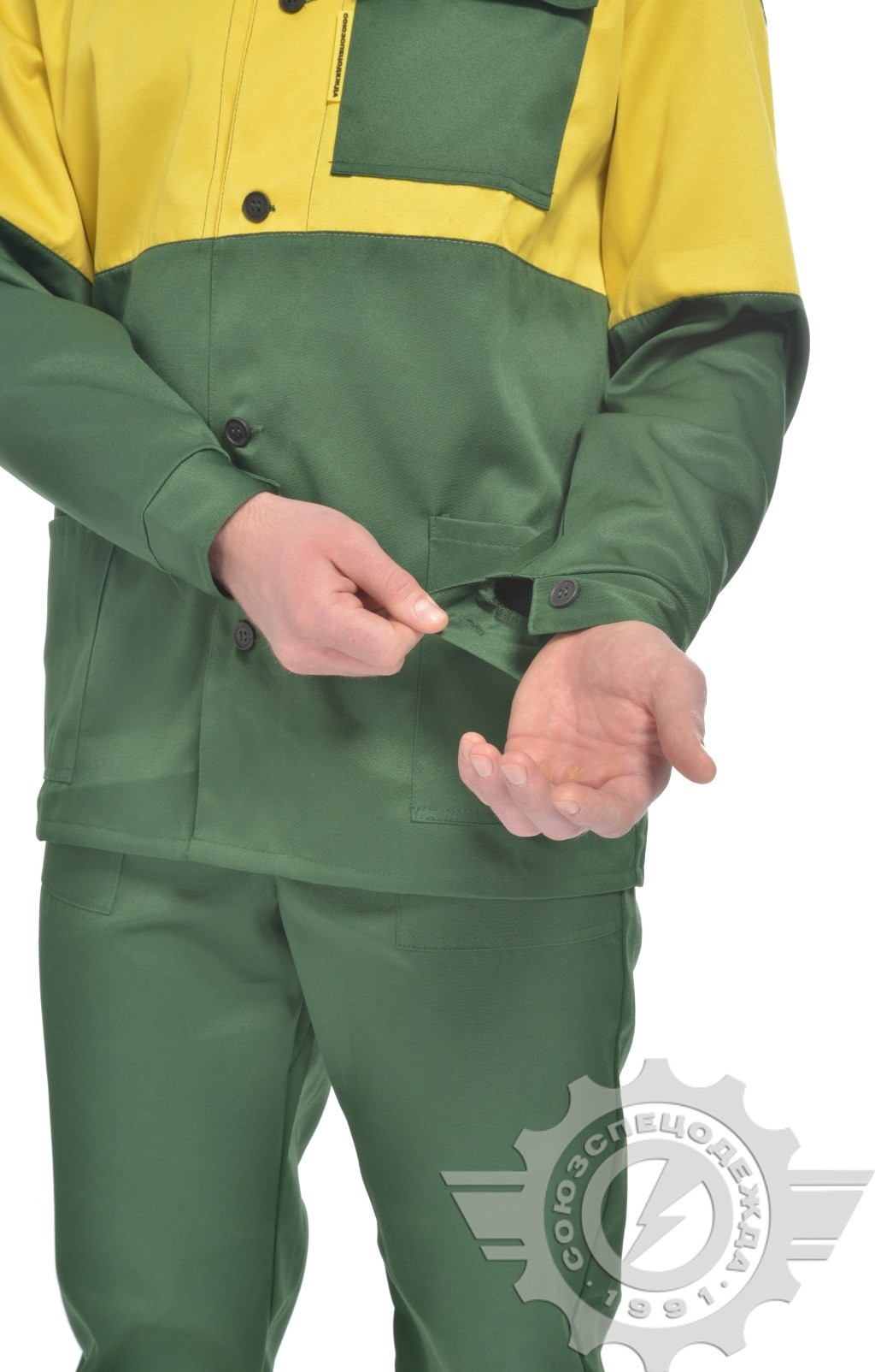 69967 Костюм "Ударник" темно-зеленый-желтый с СВП  Летняя спецодежда  размер 60-62/182-188  - Вид №6