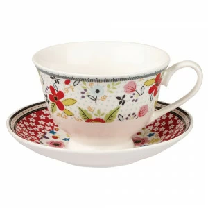 Чайная пара фарфоровая 200 мл белая "Пляжный отдых" CHURCHILL ЦВЕТЫ 00-3951922 Белый;розовый