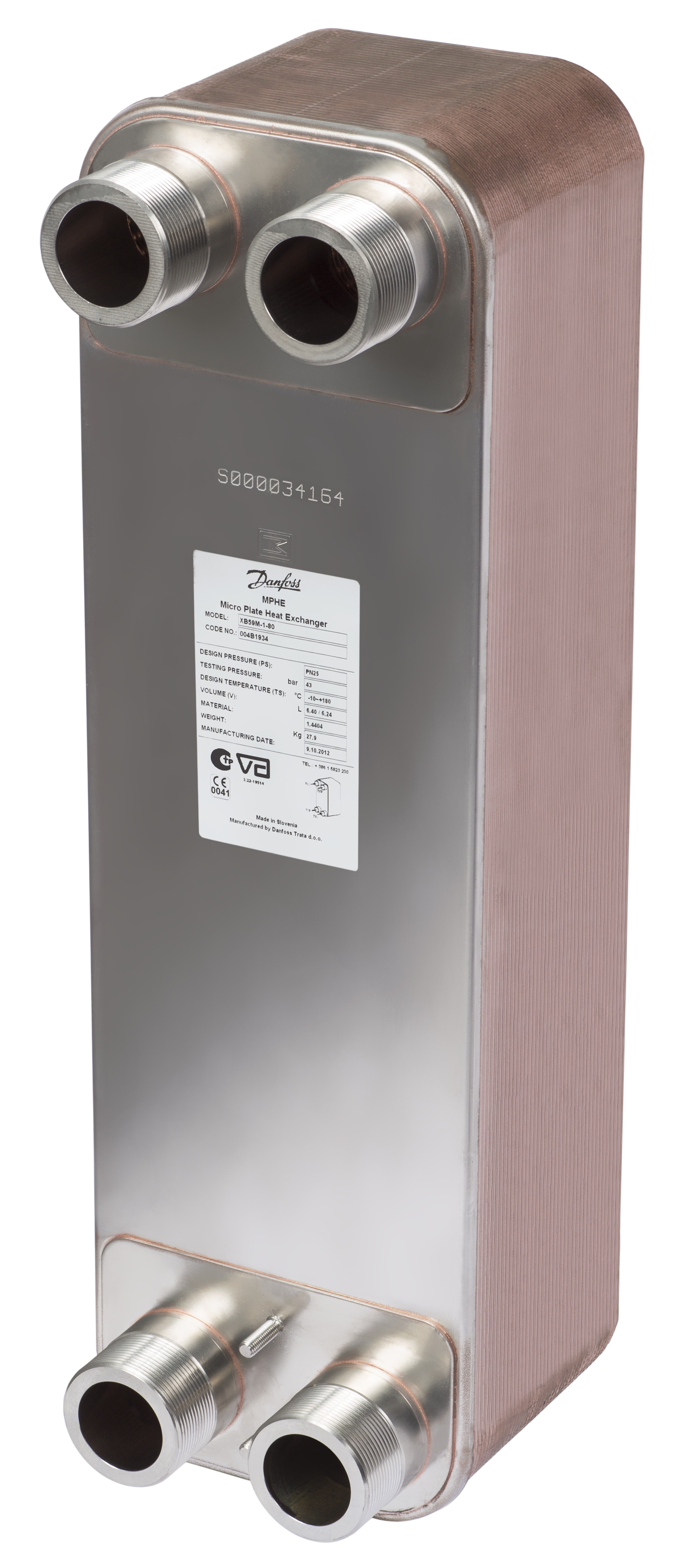 Danfoss Паяный пластинчатый теплообменник серии XB59M XB 59M-1-60 Паяный ТО 004B1932  - Вид №51