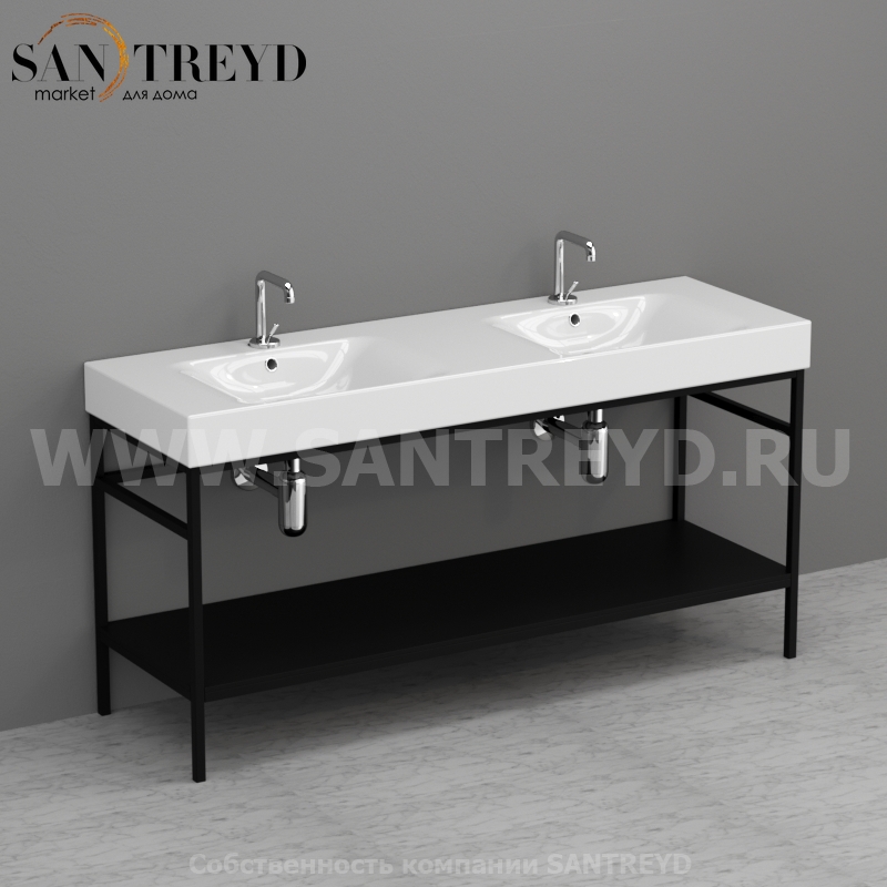 924631 Cento напольная структура из стали, с металлической полкой черной матовой 140 см Kerasan Cento Италия