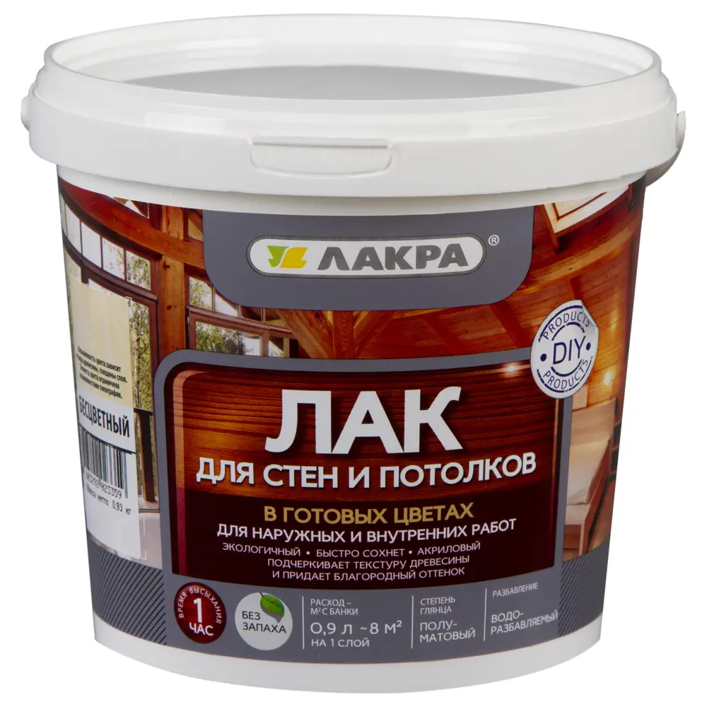 Лак тонированный для стен и потолка Лакра бесцветный 0.9 л 18552145 STLM-2196281  - Вид №2