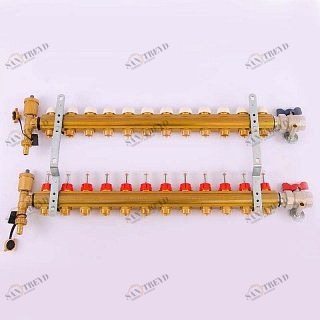 Коллектор для теплого пола TIEMME 1"x3/4"ЕК на 12 выходов с расходомерами 3870018
