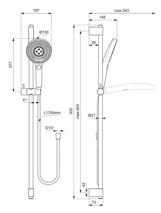 Подъемный стержень с ручным душем Ideal Standard IDEALRAIN SOLOS - A7898 ARCH-00112434 - Вид №6