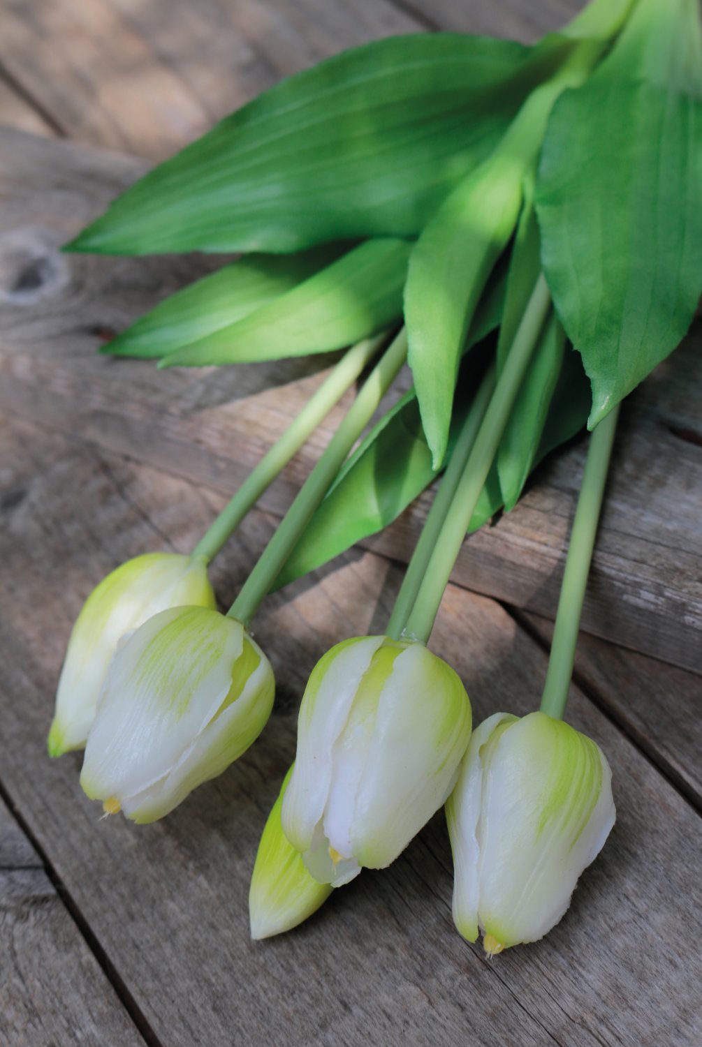 2952 708 a3 Искусственный букет тюльпанов, 5-кратный, 37 см, бело-зеленый H-andreas  - Вид №6