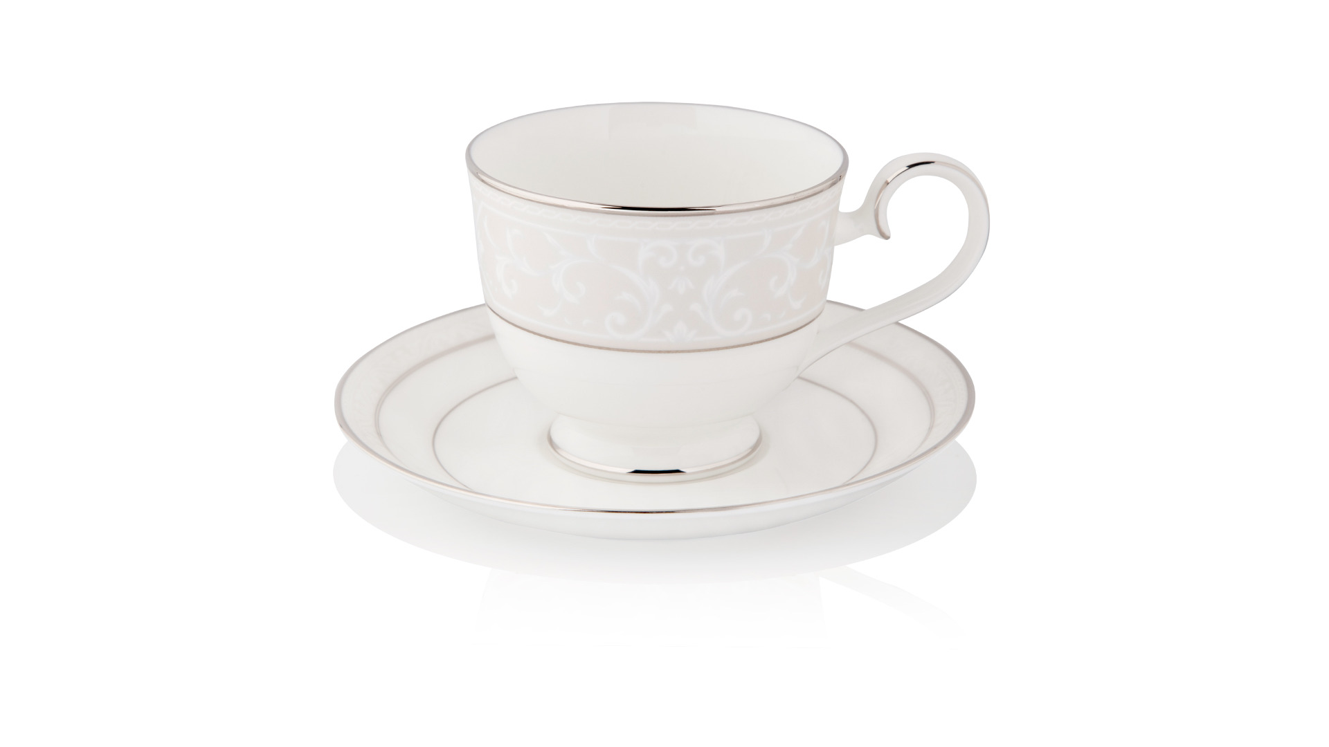 10665428 Noritake Набор из 6 чашек чайных с блюдцами Noritake "Монтвейл, платиновый кант" 200мл Фарфор костяной  - Вид №3