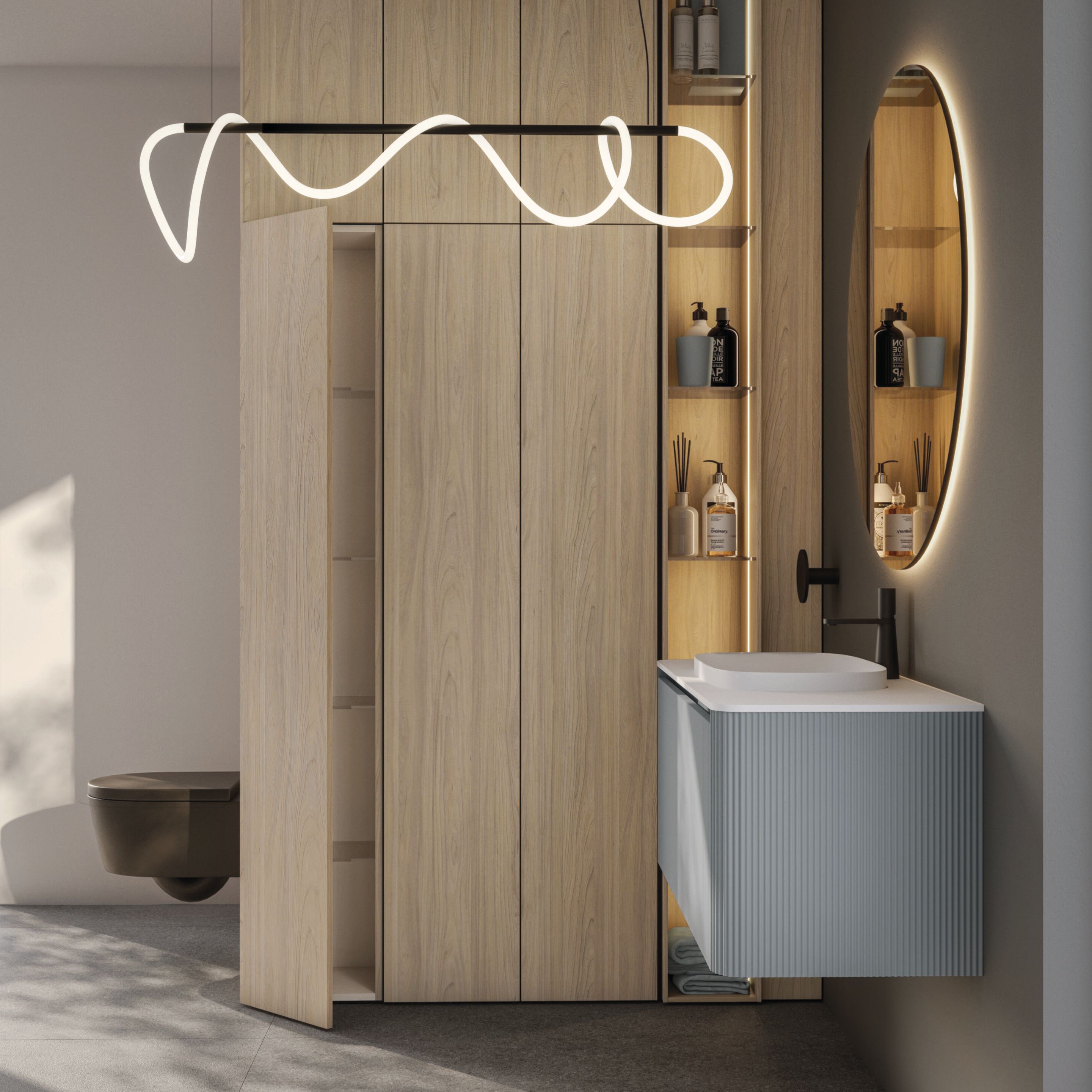 HPL подвесной одиночный умывальник с зеркалом Mobilcrab Infinity Round ARCH-00141411 - Вид №1