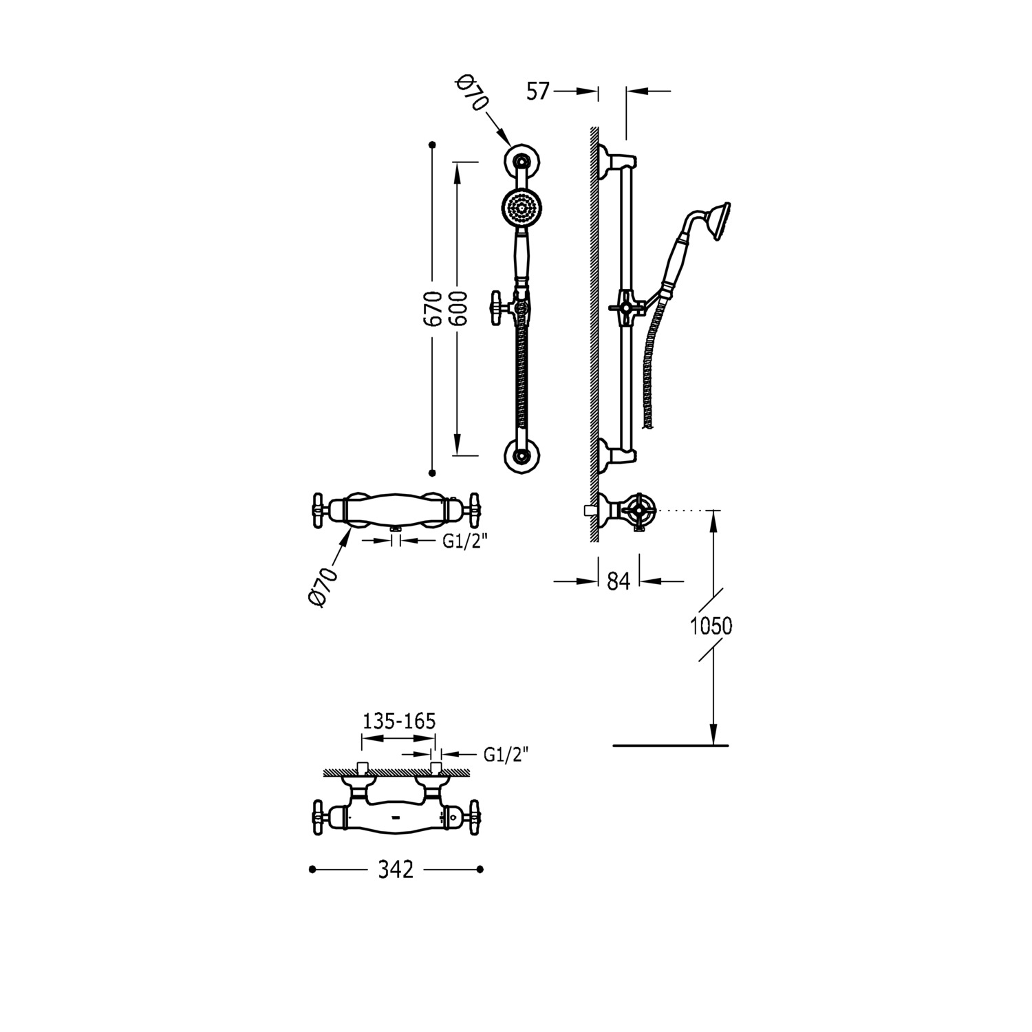 Комплект настенного термостатического смесителя для душа TRES CLASIC-24216402LV TRES  - Вид №1