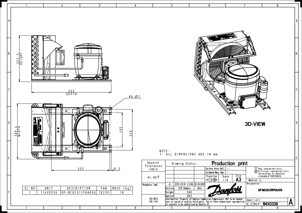 Danfoss OP-MCGC — компрессорно-конденсаторный агрегат OP-MCGC015SCA01G Агрегат компр.-конд. 114X0449  - Вид №5