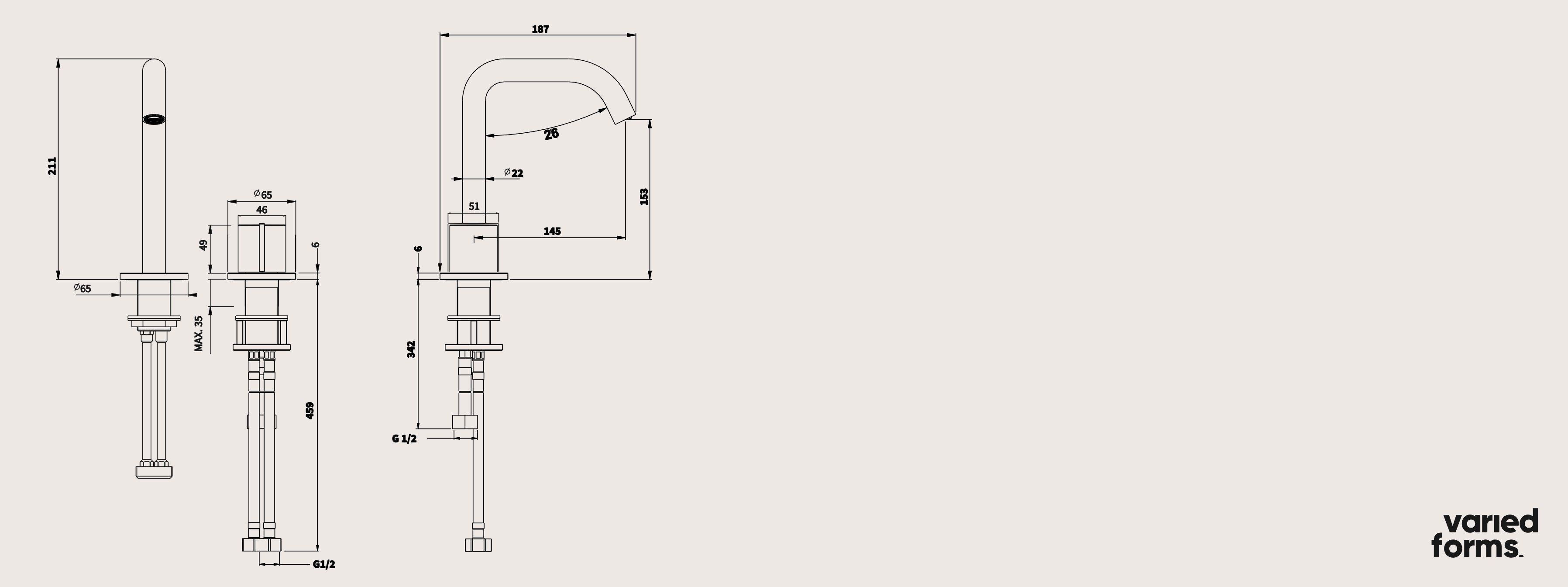 Однорычажный смеситель для раковины с 2 отверстиями Varied Forms Macaron ARCH-00112695