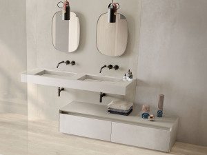 Прямоугольная двойная подвесная раковина из керамогранита