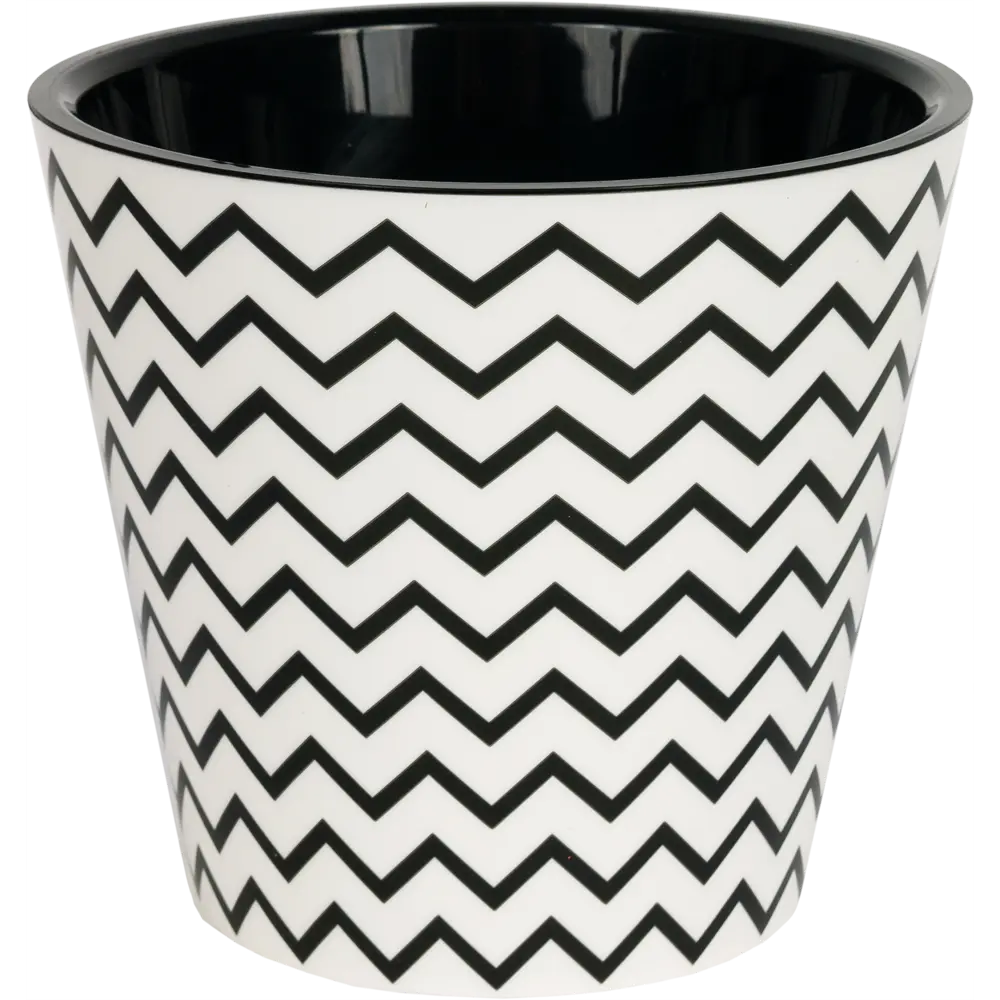 Горшок цветочный Ingreen Фиджи Зигзаг ø16 h14.5 см v1,6 л пластик чёрный/белый STLM-2125605
