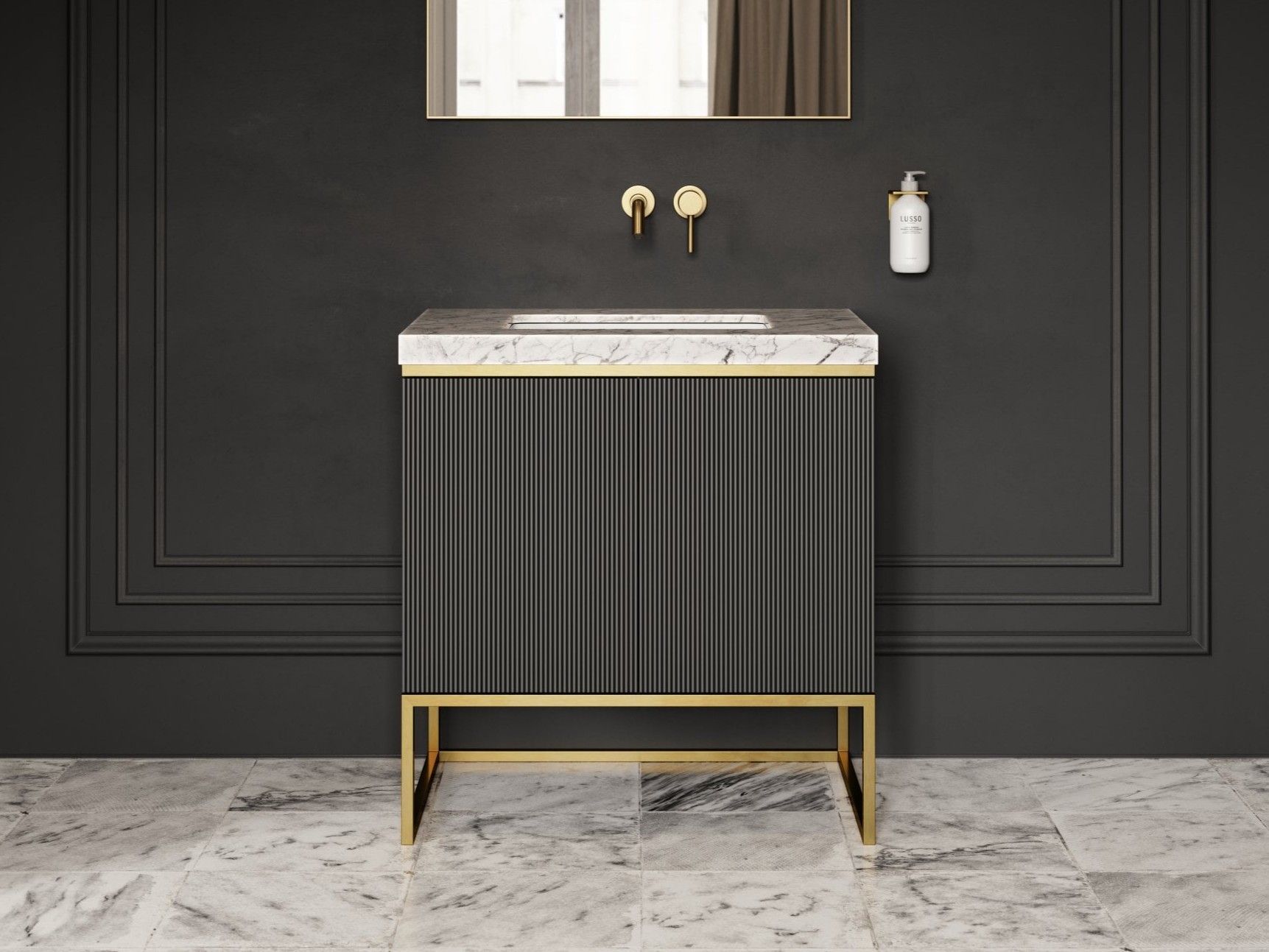 Деревянный одиночный напольный шкаф для умывальника со встроенной раковиной LUSSO Couture ARCH-00092960