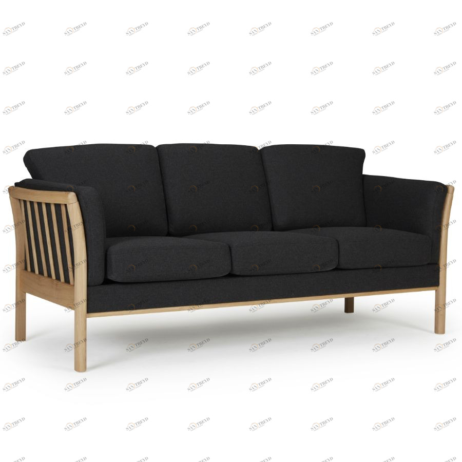 Диван трехместный Aya, цельный лакированный дуб, темно-серый Kragelund 12903202525