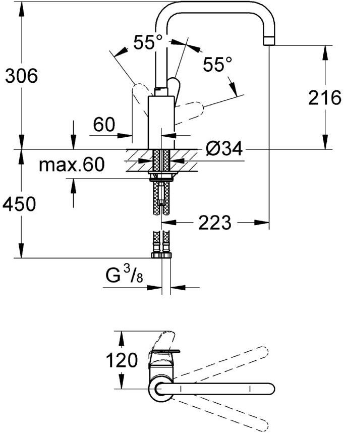 Смеситель для кухни GROHE Eurodisc Cosmopolitan с высоким изливом, хром (32259002) - Вид №1