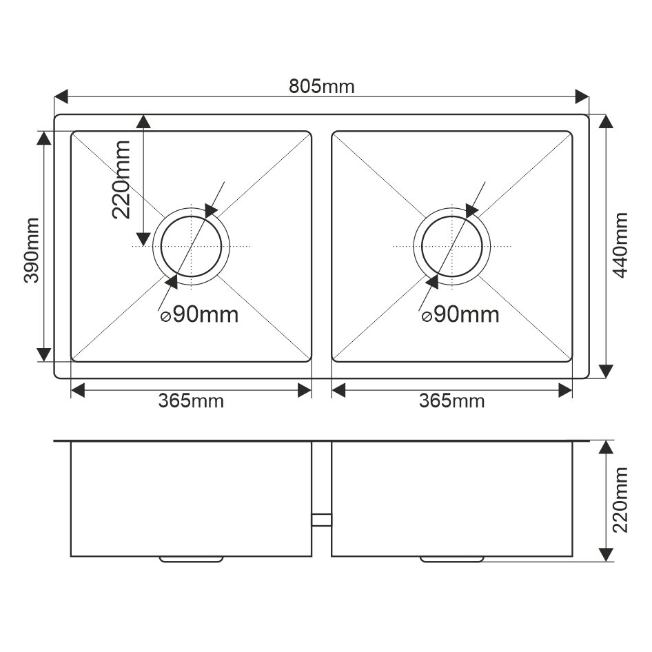 Мойка H80544 MELANA ProfLine 3,0/200 САТИН врезная прямоугольная с коландером H80544 H80544 сатин - Вид №2