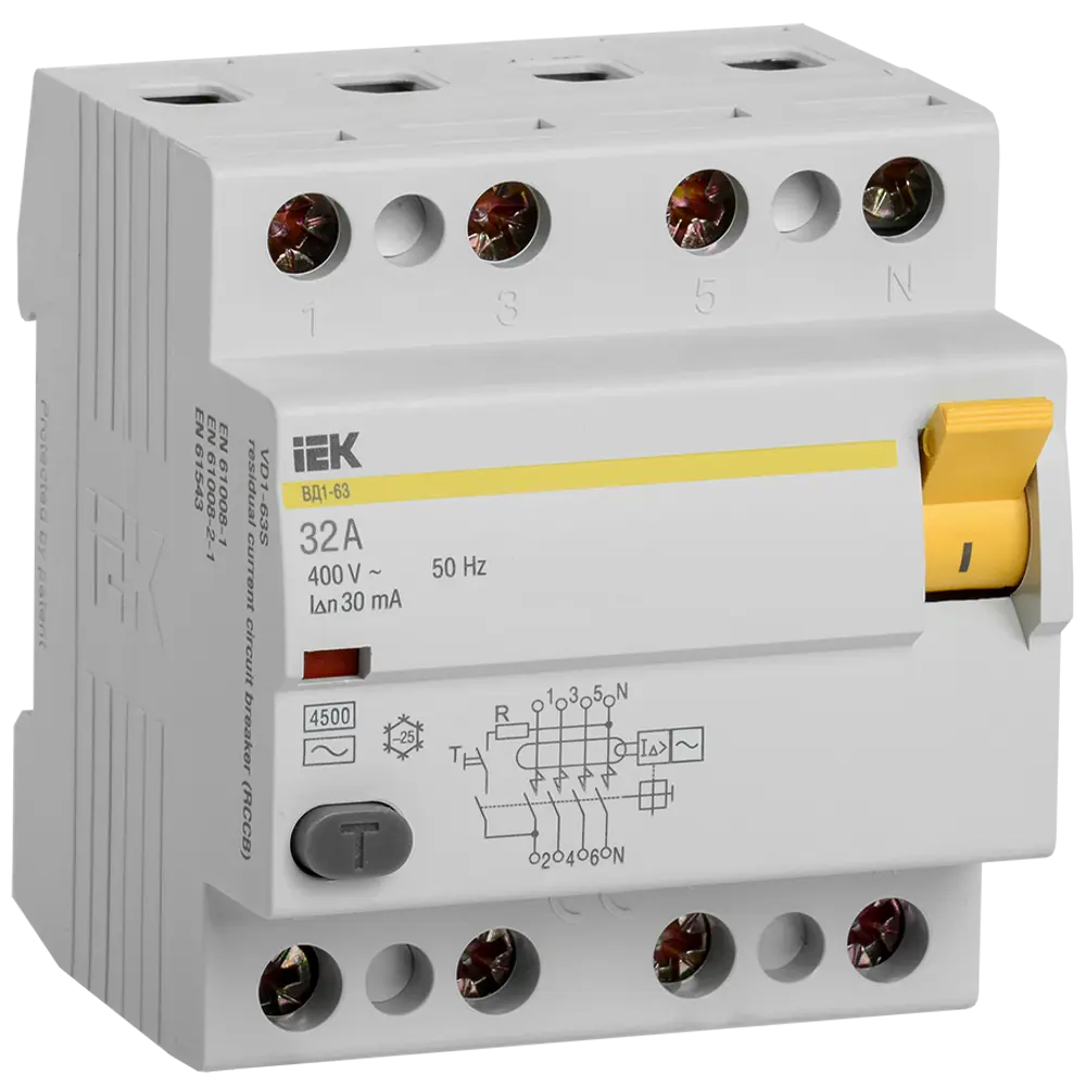 УЗО IEK ВД1-63 4Р 32 А 30 мА 4.5 кА AC MDV10-4-032-030 84300211 STLM-2101121 