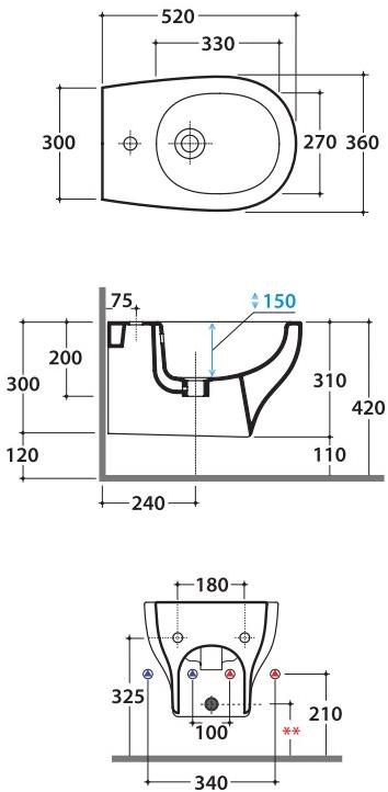 Grs10-09 Биде подвесное Grace Ceramica Globo - Вид №4