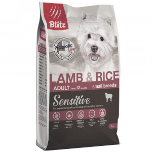 ПР0055585 Корм для собак Sensitive для мелких пород ягненок, рис сух. 7кг Blitz