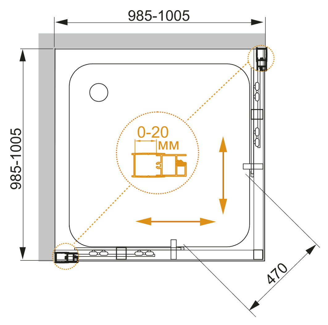 Душевой уголок CEZARES MOMENTO-A-2-100-C-Cr  - Вид №4